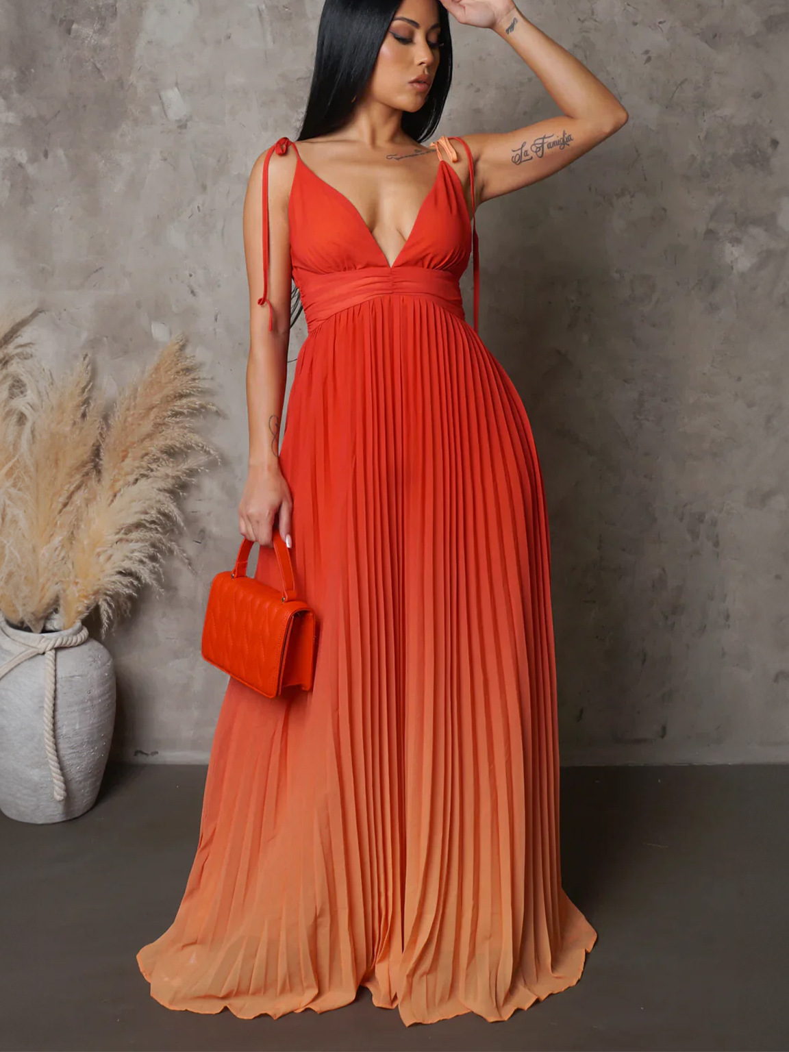 Sexy Halter Backless Dress With Gradient Color