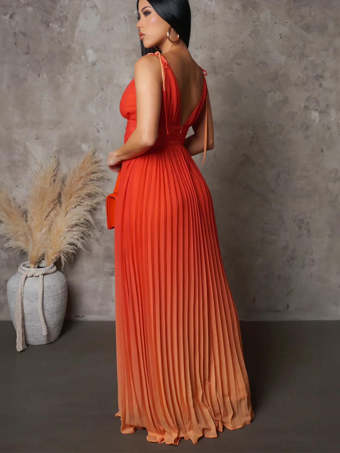 Sexy Halter Backless Dress With Gradient Color