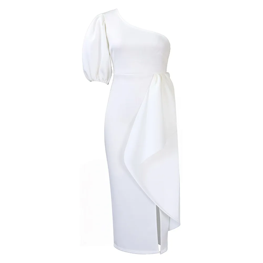 Slanted Collar Slit Ruffled Dress Sexy Dress