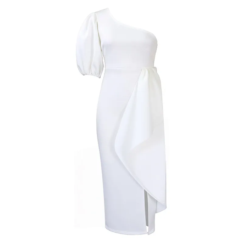 Slanted Collar Slit Ruffled Dress Sexy Dress