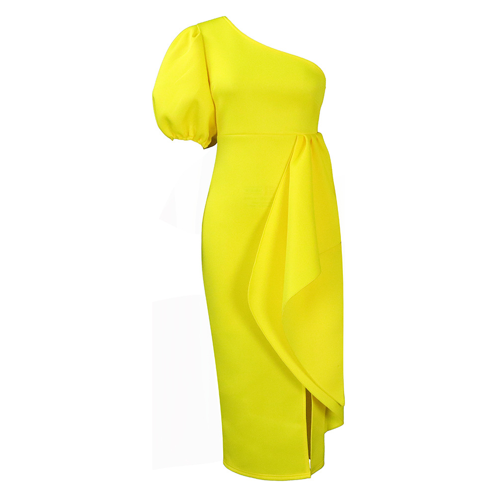 Slanted Collar Slit Ruffled Dress Sexy Dress