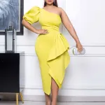 Slanted Collar Slit Ruffled Dress Sexy Dress