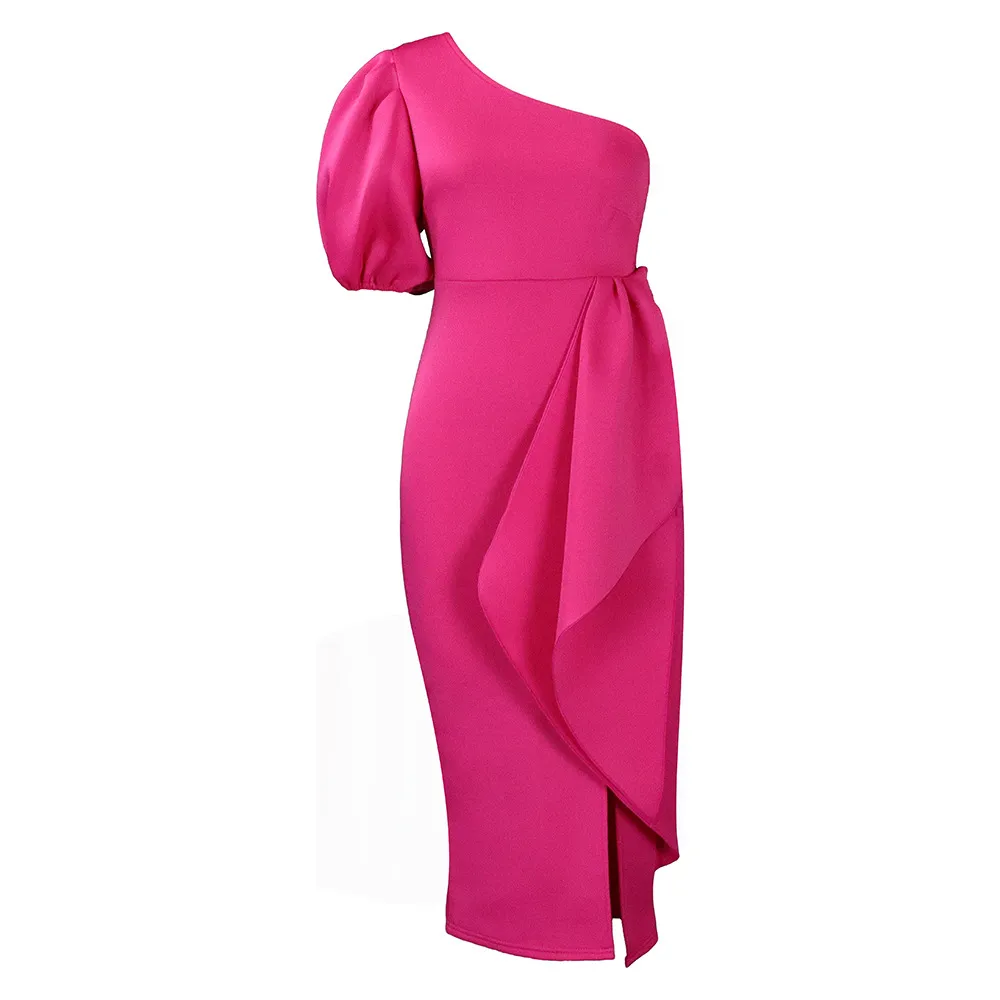Slanted Collar Slit Ruffled Dress Sexy Dress