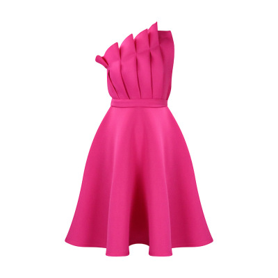 Solid Color Sexy High Waist Pleated Off Shoulder Banquet Dress 01