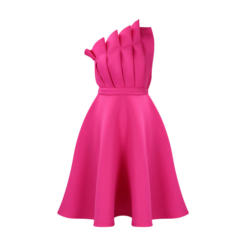 Solid Color Sexy High Waist Pleated Off Shoulder Banquet Dress
