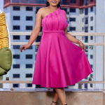 Solid Color Sexy High Waist Pleated Off Shoulder Banquet Dress