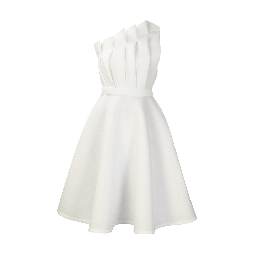 Solid Color Sexy High Waist Pleated Off Shoulder Banquet Dress