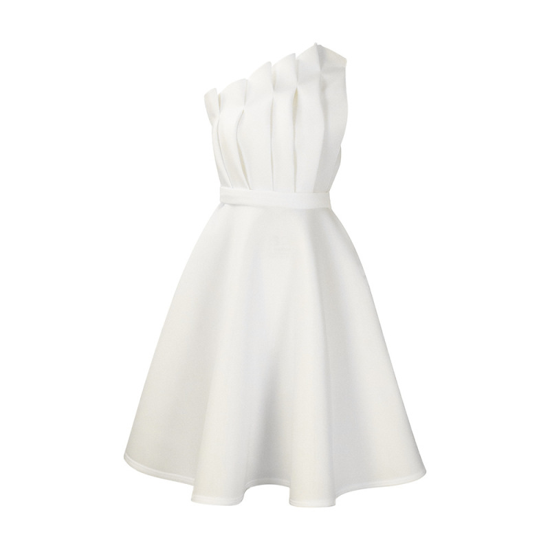 Solid Color Sexy High Waist Pleated Off Shoulder Banquet Dress