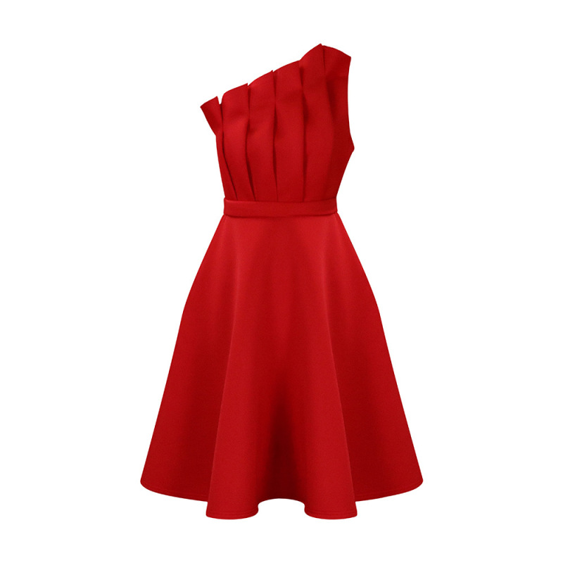 Solid Color Sexy High Waist Pleated Off Shoulder Banquet Dress