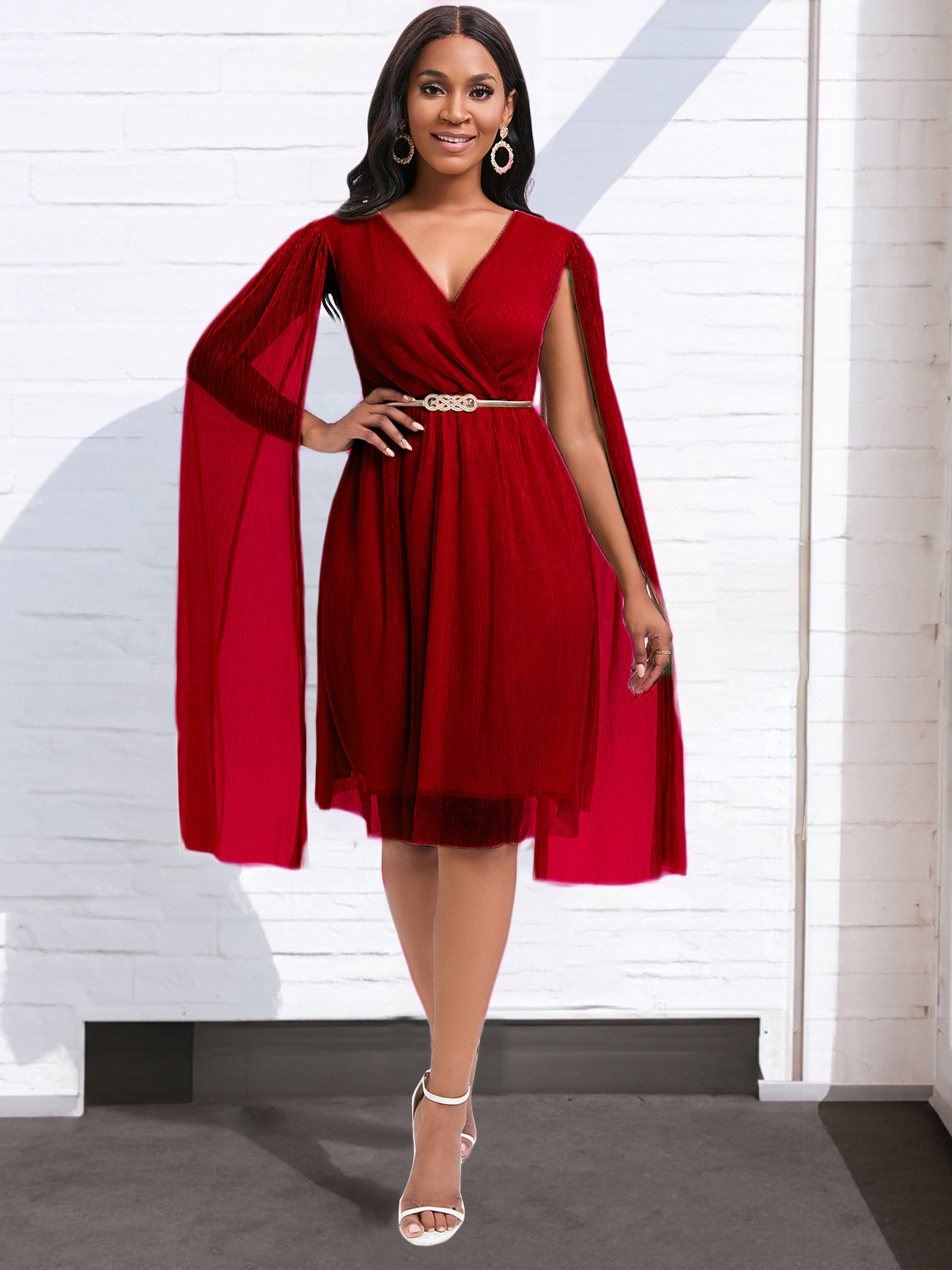 Summer New Fashion V-Neck Cape Cross-Border Dress