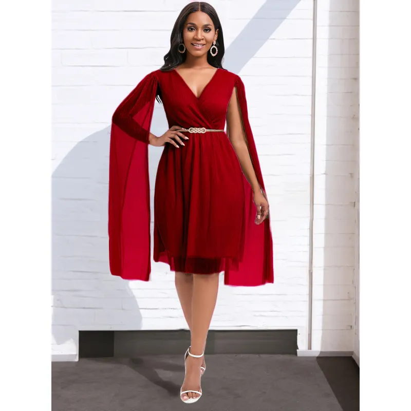 Summer New Fashion V-Neck Cape Cross-Border Dress