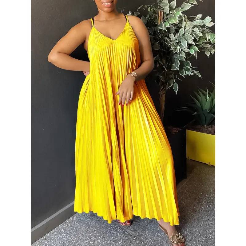 Suspender Pleated Sexy Fashion A-line Long Skirt Dress