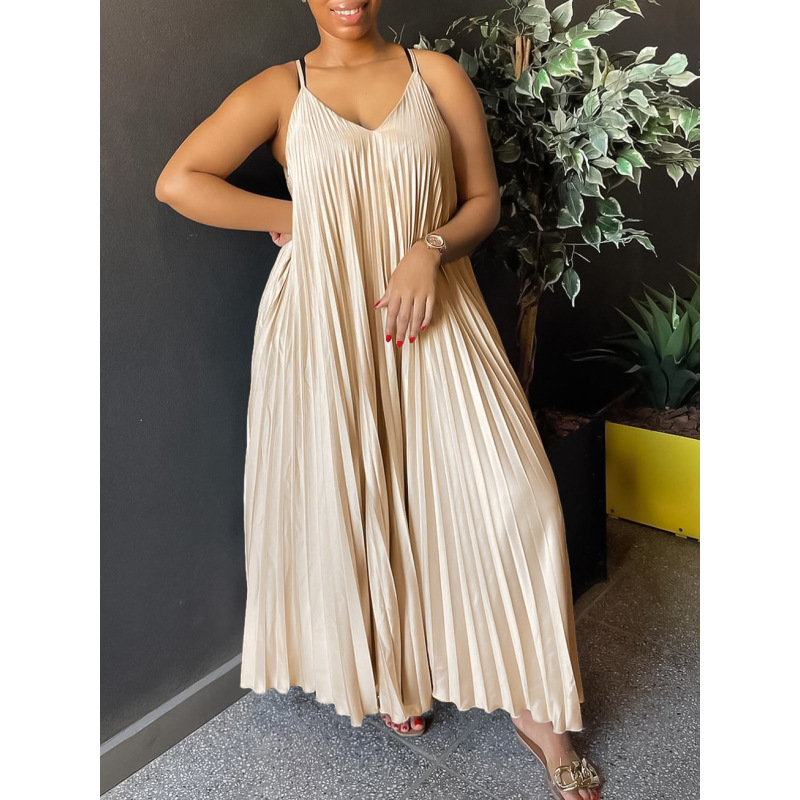 Suspender Pleated Sexy Fashion A-line Long Skirt Dress