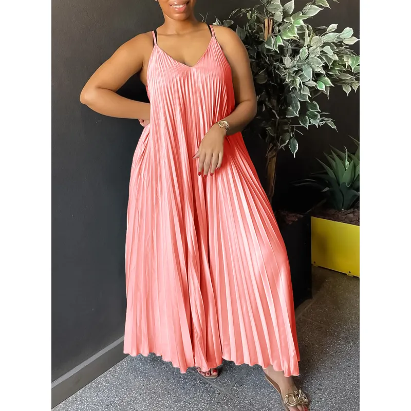Suspender Pleated Sexy Fashion A-line Long Skirt Dress