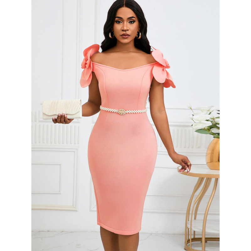 Temperament Three-Dimensional Flower Elegant Banquet Dress Hip Dress