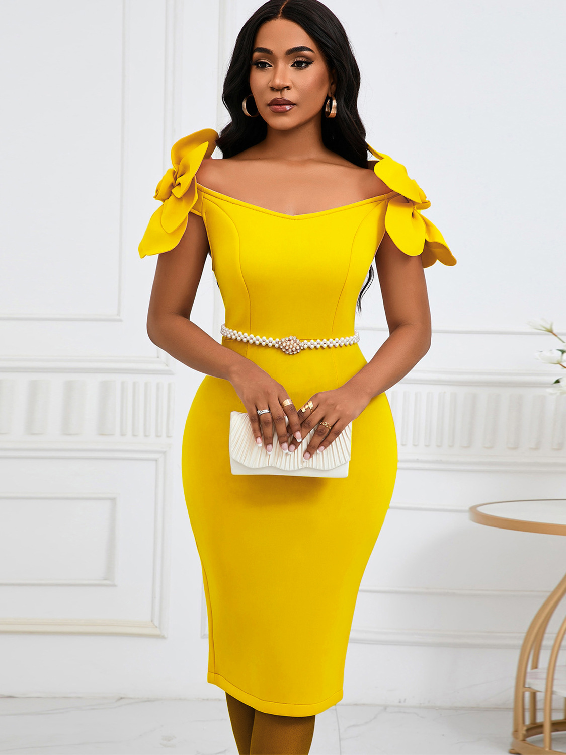 Temperament Three-Dimensional Flower Elegant Banquet Dress Hip Dress