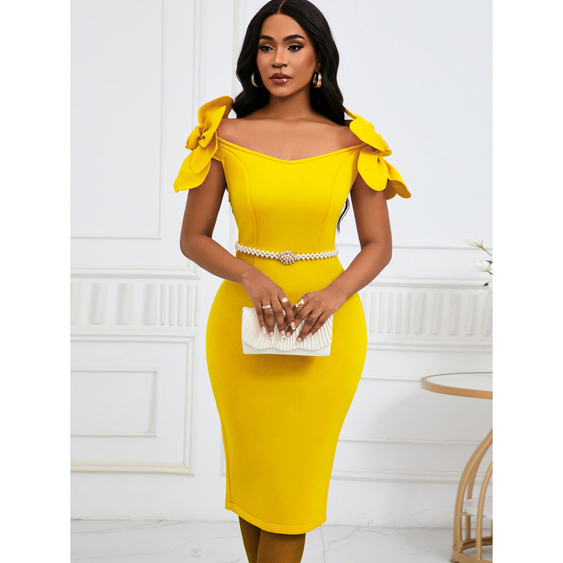 Temperament Three-Dimensional Flower Elegant Banquet Dress Hip Dress