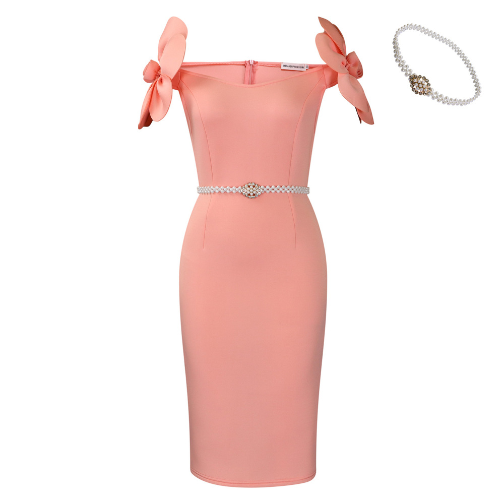 Temperament Three-Dimensional Flower Elegant Banquet Dress Hip Dress