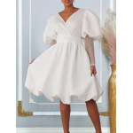 V-Neck Big Puff Sleeves Banquet Dress Bridesmaid Dress