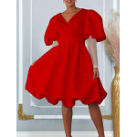 V-Neck Big Puff Sleeves Banquet Dress Bridesmaid Dress