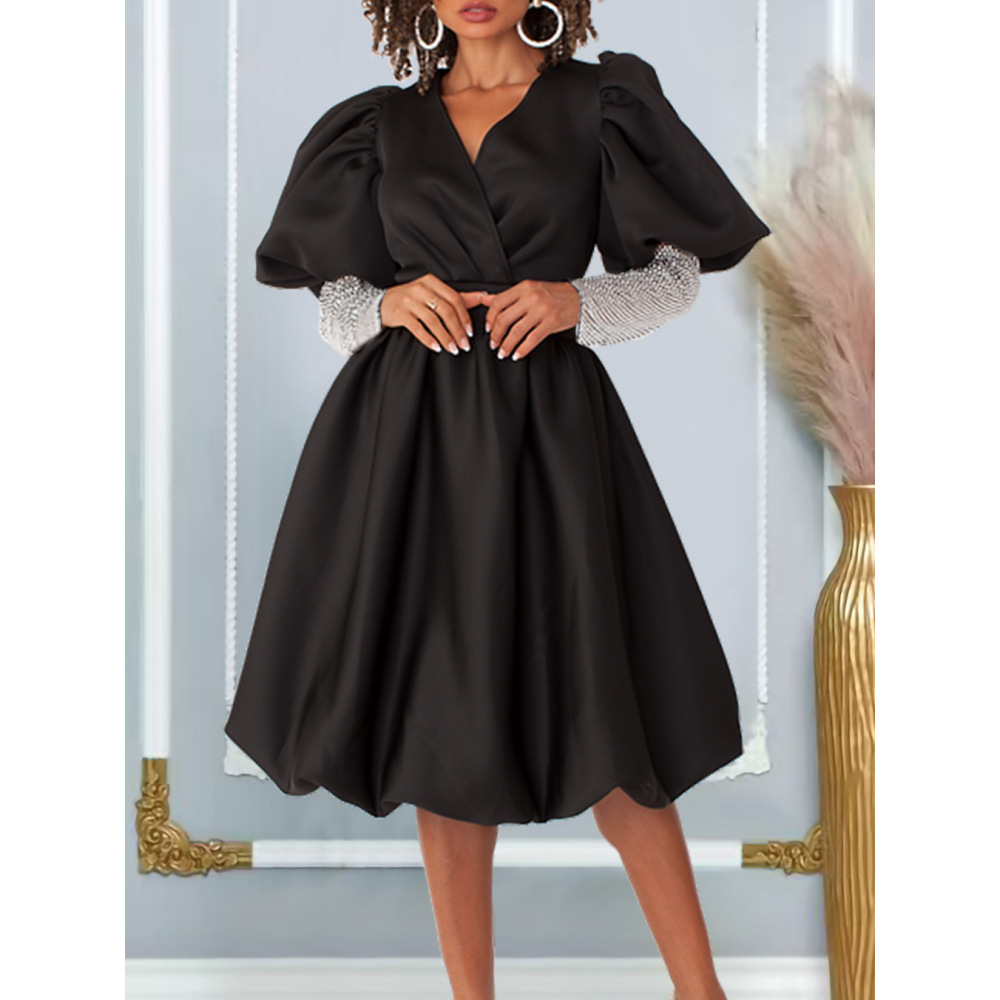 V-Neck Big Puff Sleeves Banquet Dress Bridesmaid Dress