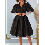 V-Neck Big Puff Sleeves Banquet Dress Bridesmaid Dress