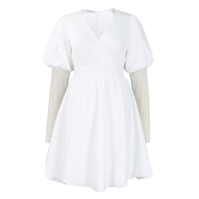 V-Neck Big Puff Sleeves Banquet Dress Bridesmaid Dress 01