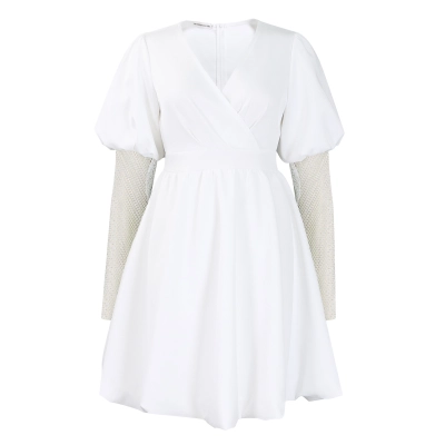 V-Neck Big Puff Sleeves Banquet Dress Bridesmaid Dress 01