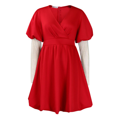 V-Neck Big Puff Sleeves Banquet Dress Bridesmaid Dress 02