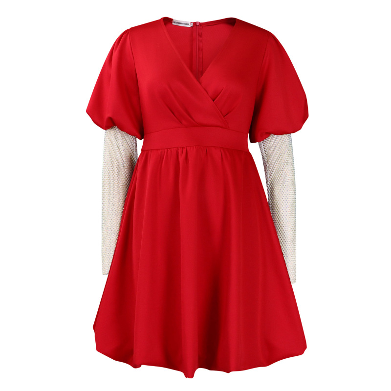 V-Neck Big Puff Sleeves Banquet Dress Bridesmaid Dress