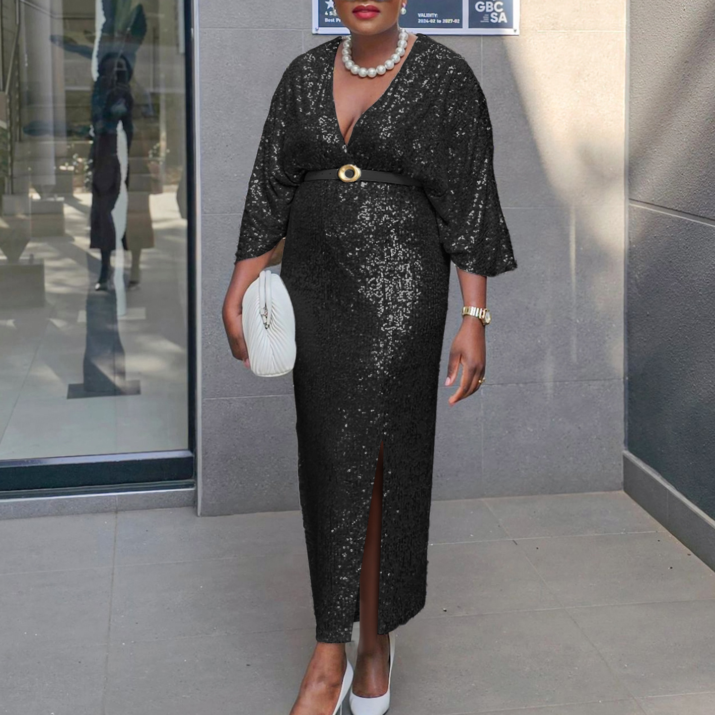 Temperament V-Neck Sexy Slim Sequin Dress