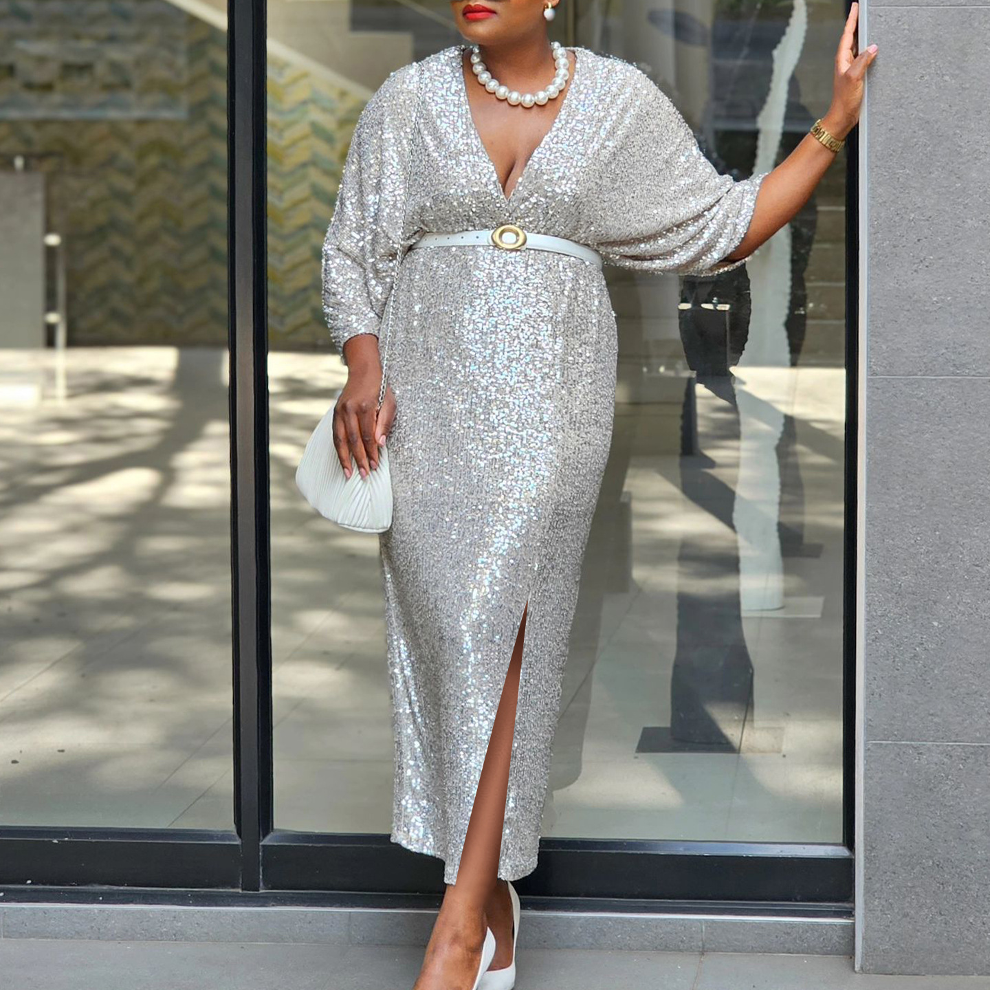 Temperament V-Neck Sexy Slim Sequin Dress