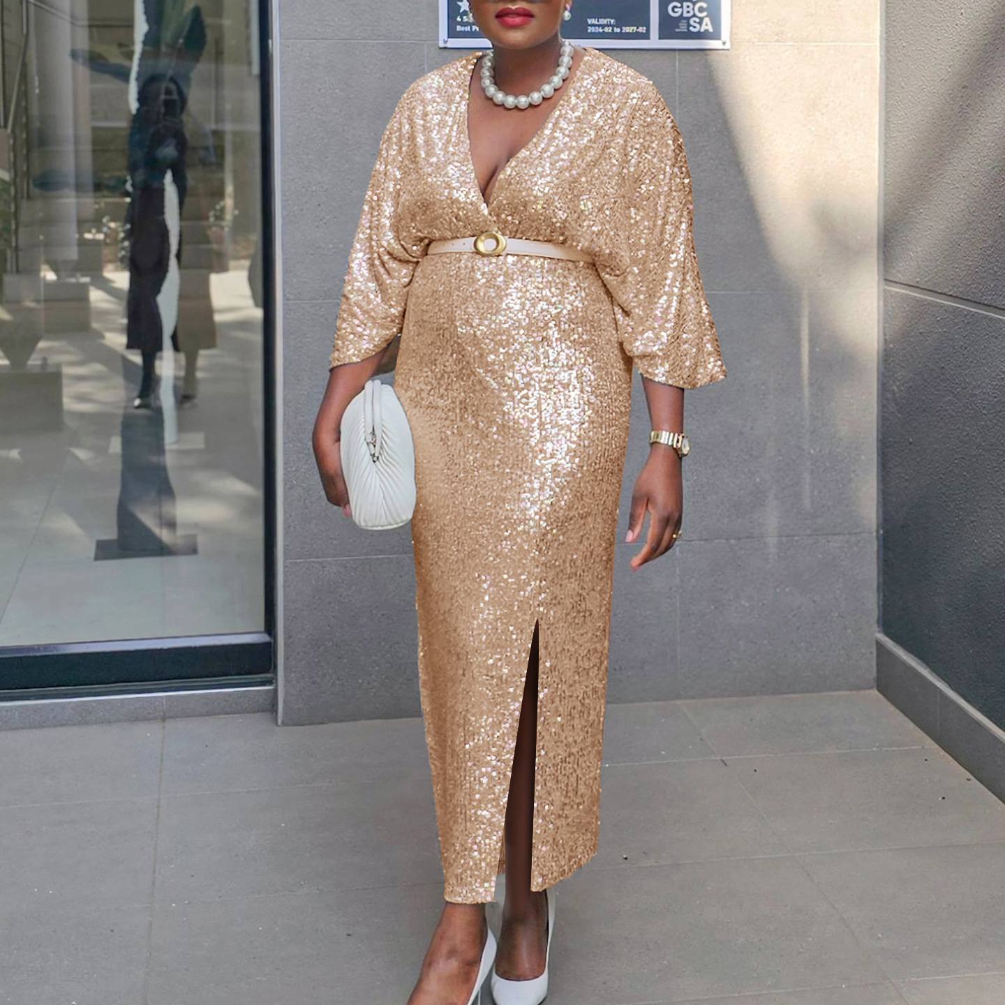 Temperament V-Neck Sexy Slim Sequin Dress