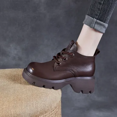 Women's Leather Boots Thick Sole Lace-Up 02