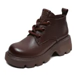 Women's Leather Boots Thick Sole Lace-Up