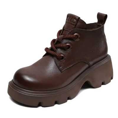 Women's Leather Boots Thick Sole Lace-Up 01