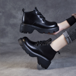 Women's Leather Boots Thick Sole Lace-Up