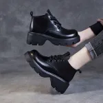 Women's Leather Boots Thick Sole Lace-Up