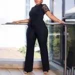 Lace Lace Cutout Short Sleeve Strap High Waist Wide Leg Jumpsuit
