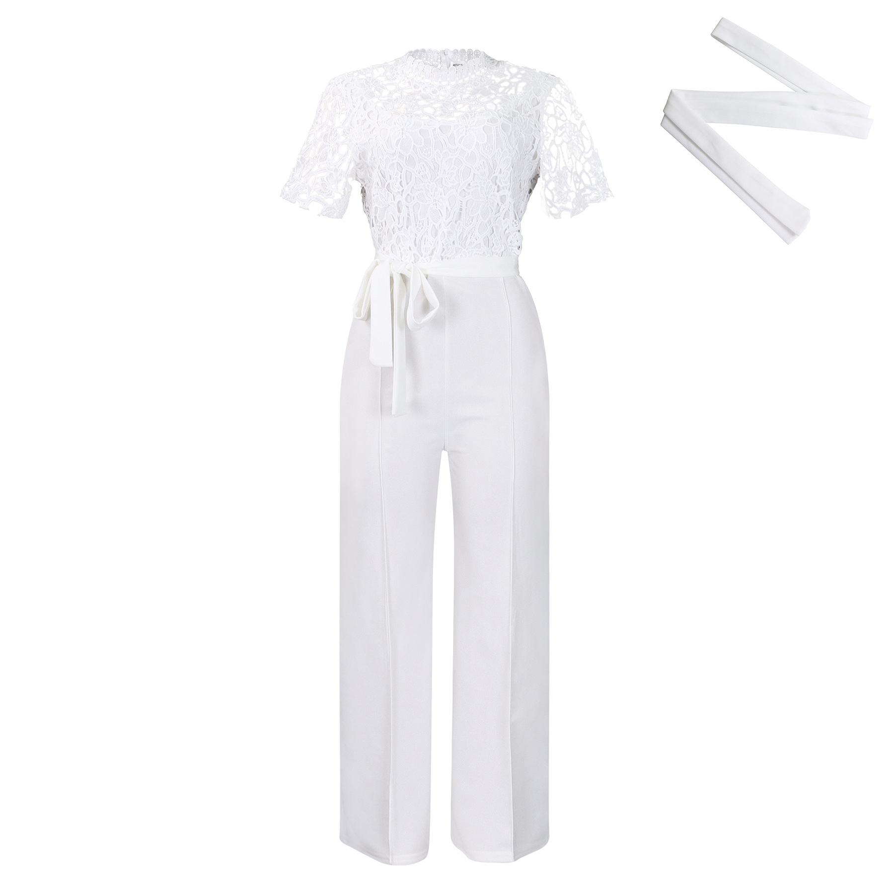 Lace Lace Cutout Short Sleeve Strap High Waist Wide Leg Jumpsuit