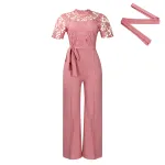 Lace Lace Cutout Short Sleeve Strap High Waist Wide Leg Jumpsuit