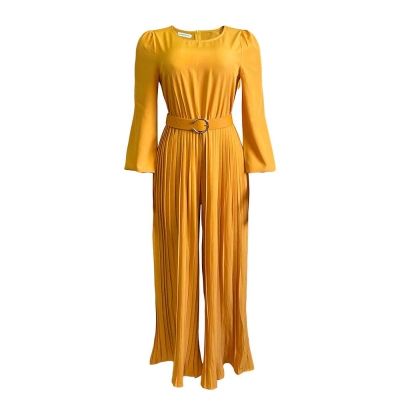 Solid Color Long Sleeve Pleated Slimming Jumpsuit 02