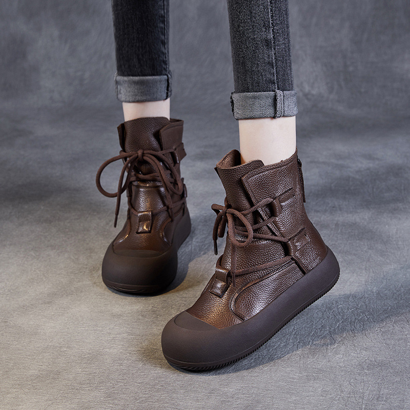 Casual Mid-Leg Thick Soled Doc Martens Cowhide Short Boots