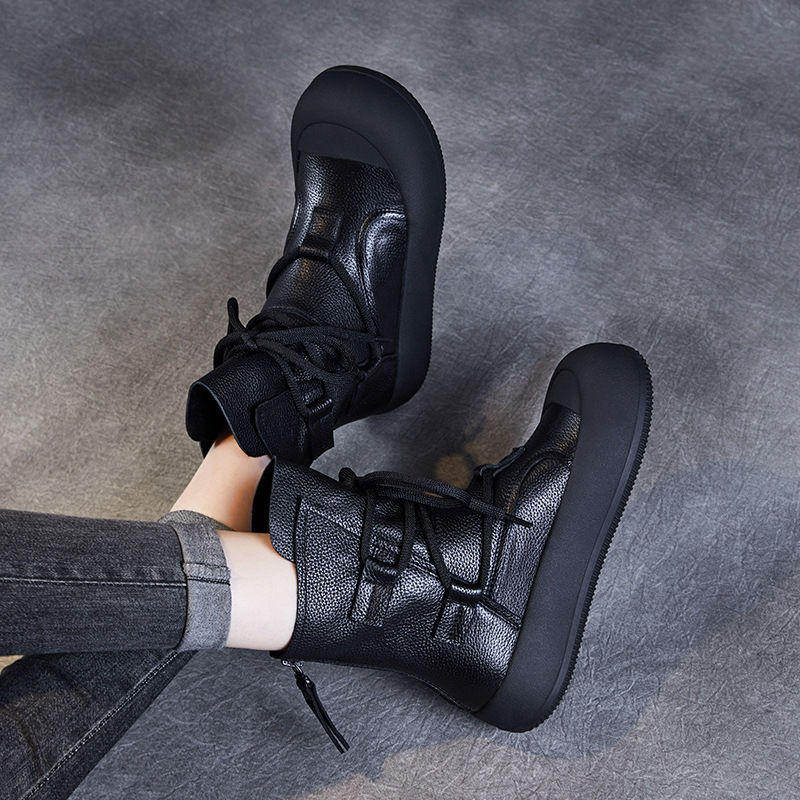 Casual Mid-Leg Thick Soled Doc Martens Cowhide Short Boots