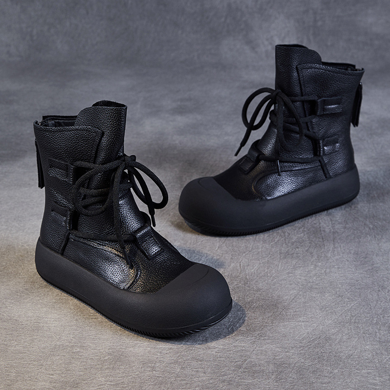 Casual Mid-Leg Thick Soled Doc Martens Cowhide Short Boots