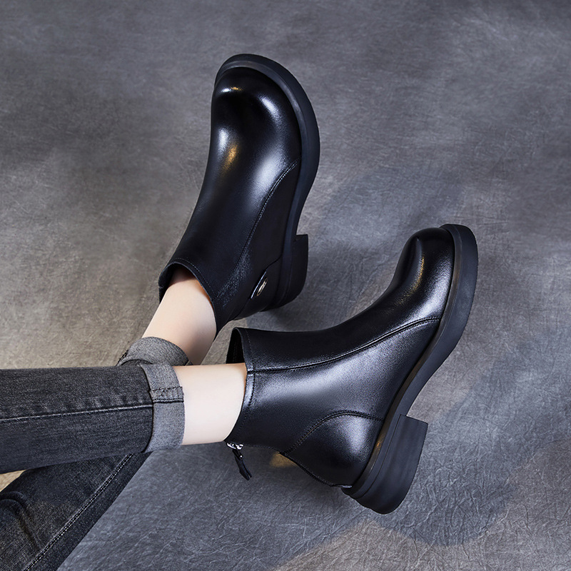 Cowhide Doc Martens Back Zip Ankle Boots - Chelsea Boots