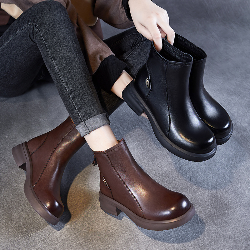 Cowhide Doc Martens Back Zip Ankle Boots - Chelsea Boots