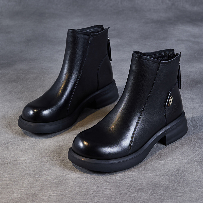 Cowhide Doc Martens Back Zip Ankle Boots - Chelsea Boots
