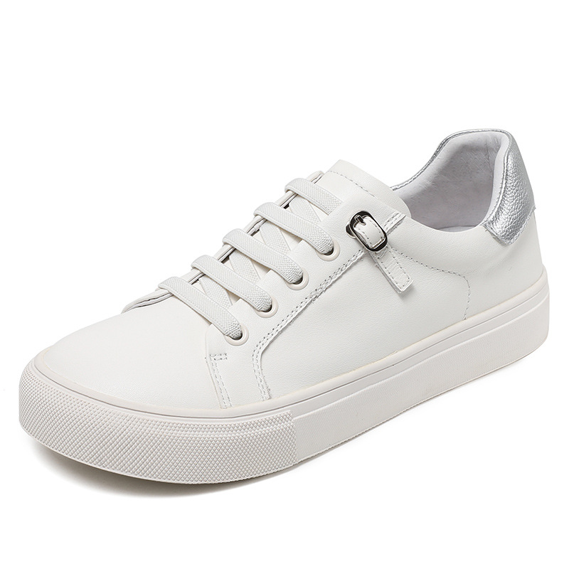 Cowhide Lace-Up Casual White Board Flats