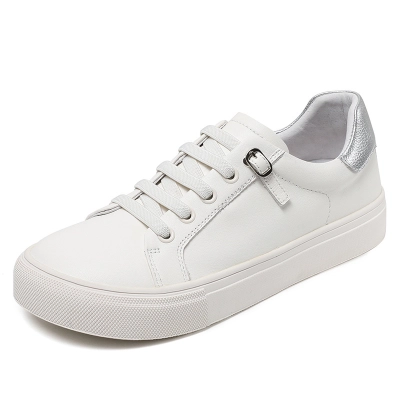 Cowhide Lace-Up Casual White Board Flats 01